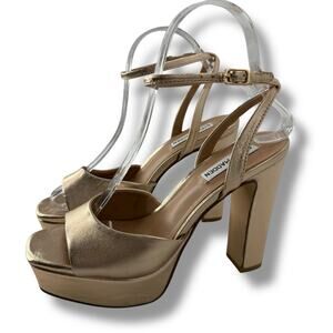 Steve Madden Gold Ankle Strap Platform Heels Size 7 High Heels Metallic Party